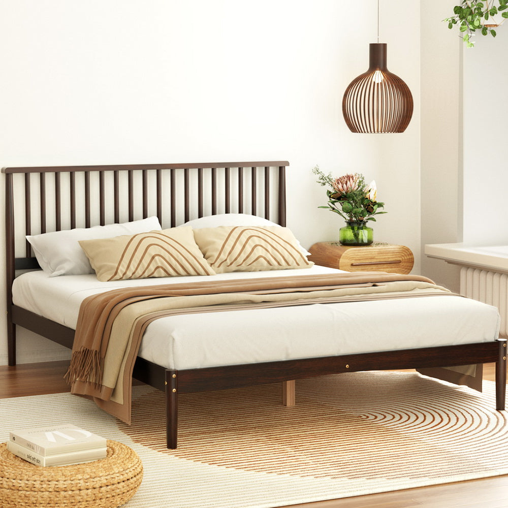Marlook Bed Frame Queen Size Wooden Base Mattress Platform Timber Walnut VISE