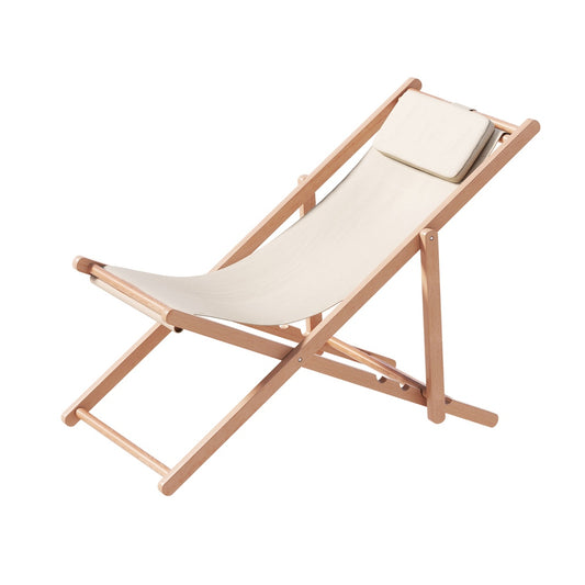 Marlook Outdoor Deck Chair Wooden Sun Lounge Folding Beach Patio Furniture Beige