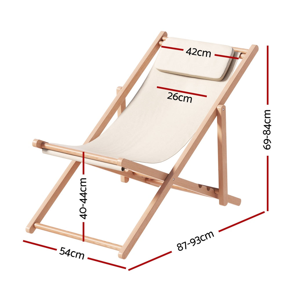 Marlook Outdoor Deck Chair Wooden Sun Lounge Folding Beach Patio Furniture Beige