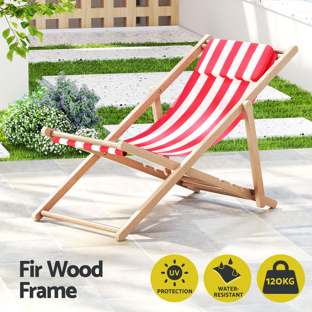 Marlook Outdoor Deck Chair Wooden Sun Lounge Folding Beach Patio Furniture Red
