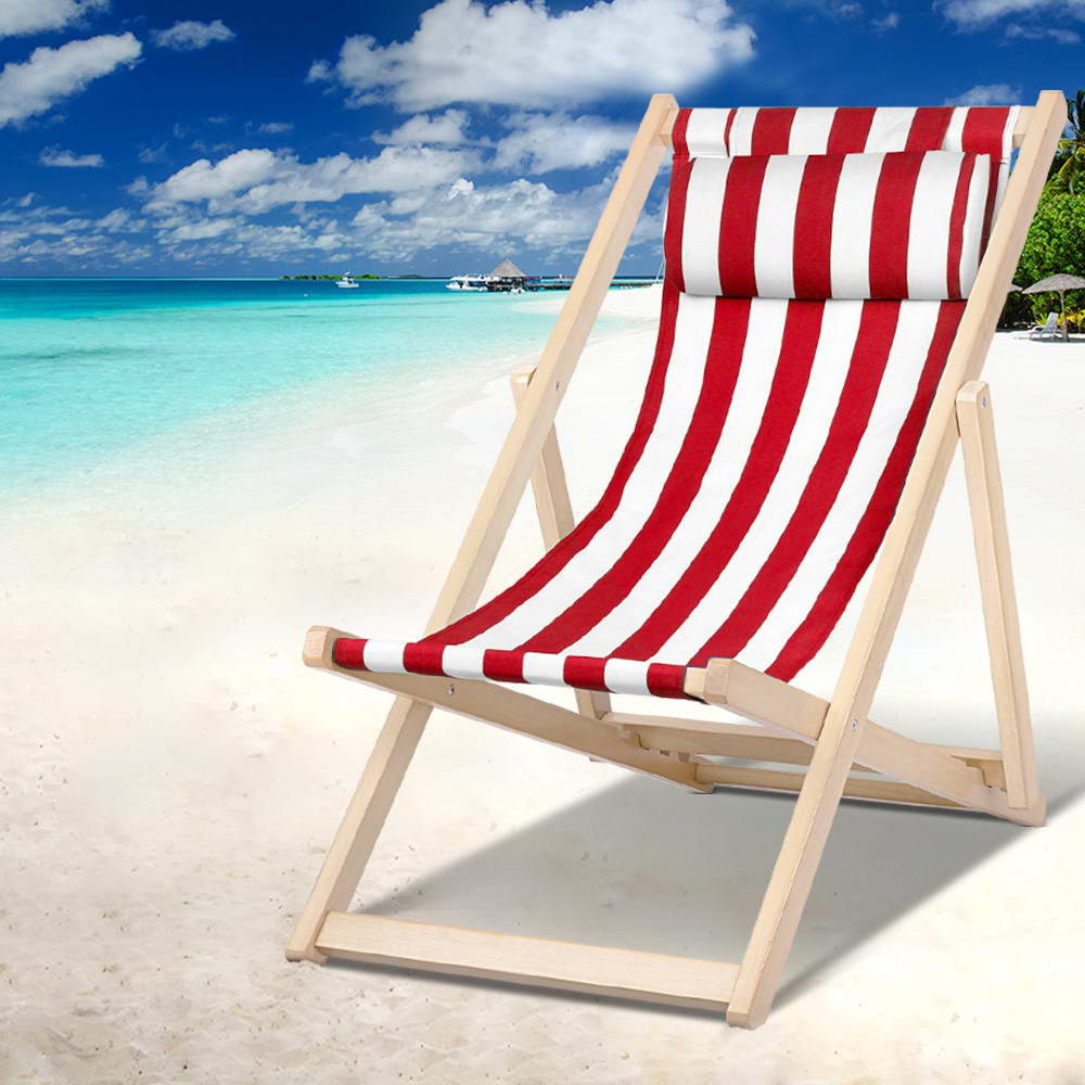Marlook Outdoor Deck Chair Wooden Sun Lounge Folding Beach Patio Furniture Red