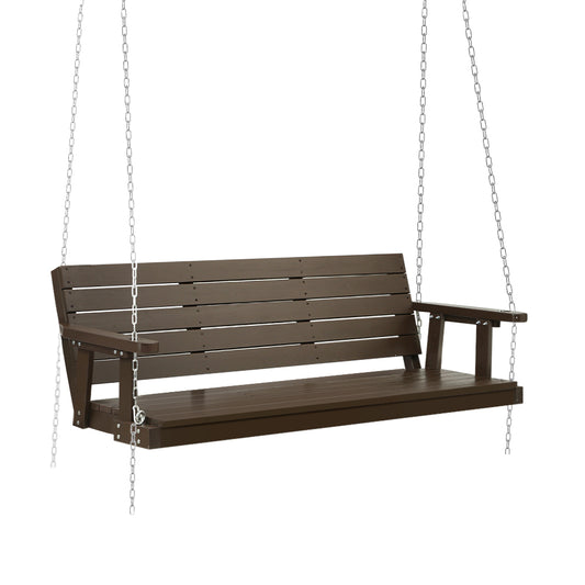 Marlook Porch Swing Chair with Chain Outdoor Furniture 3 Seater Bench Wooden Brown