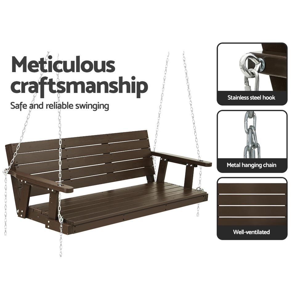 Marlook Porch Swing Chair with Chain Outdoor Furniture 3 Seater Bench Wooden Brown