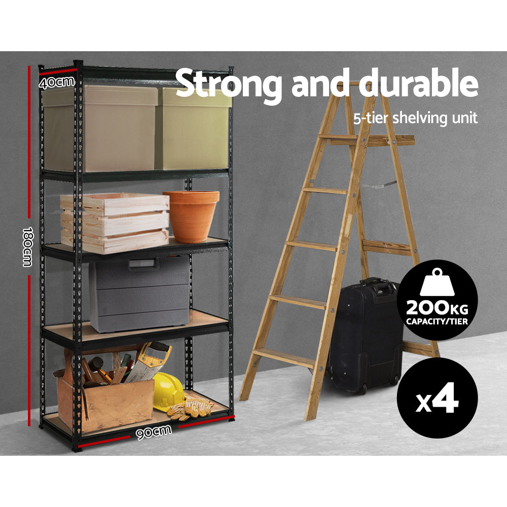 Marlook 4x1.8M Garage Shelving Warehouse Rack Pallet Racking Storage Shelve Black