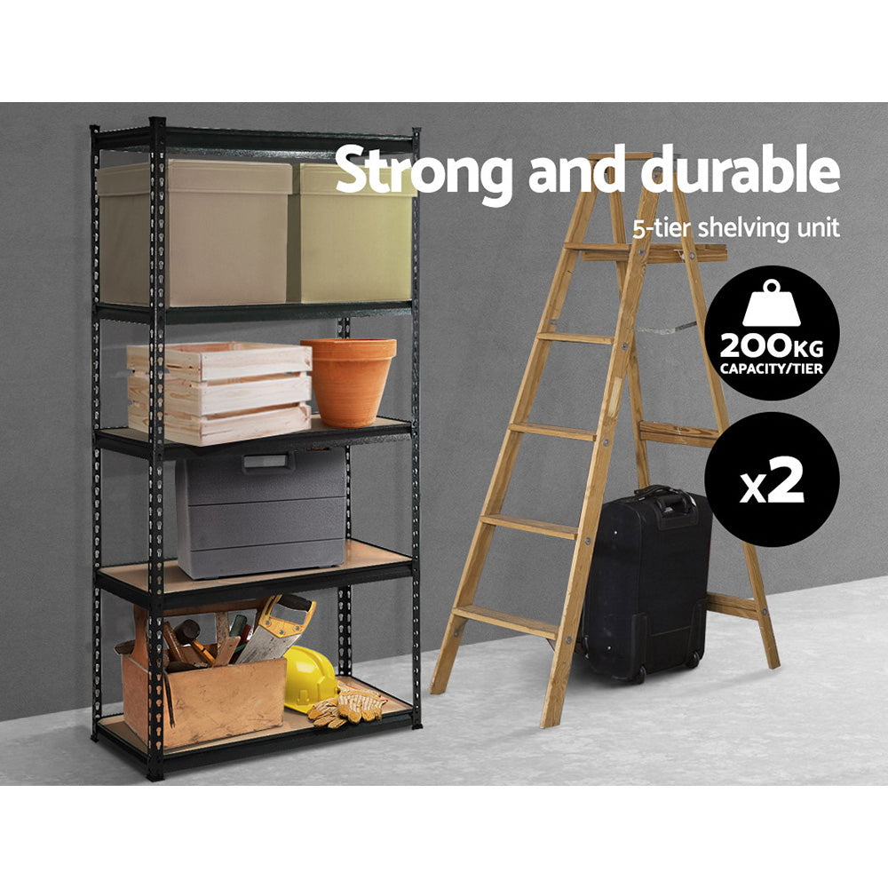 Marlook 2x1.8M Garage Shelving Warehouse Rack Pallet Racking Storage Shelve Black
